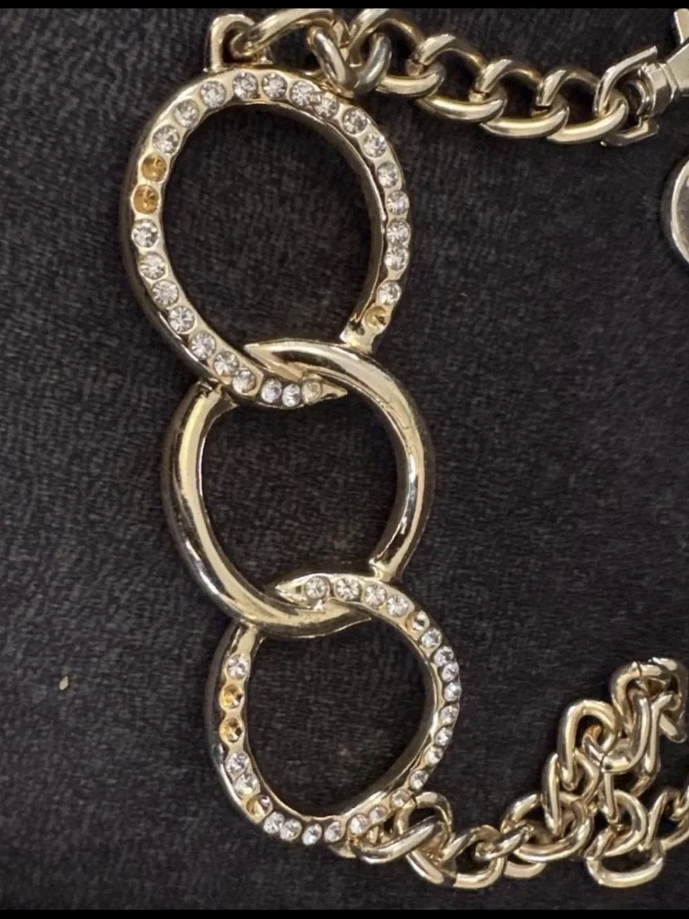 Guess Gold-Tone Linked Circle Chain Belt with Crystal Accents